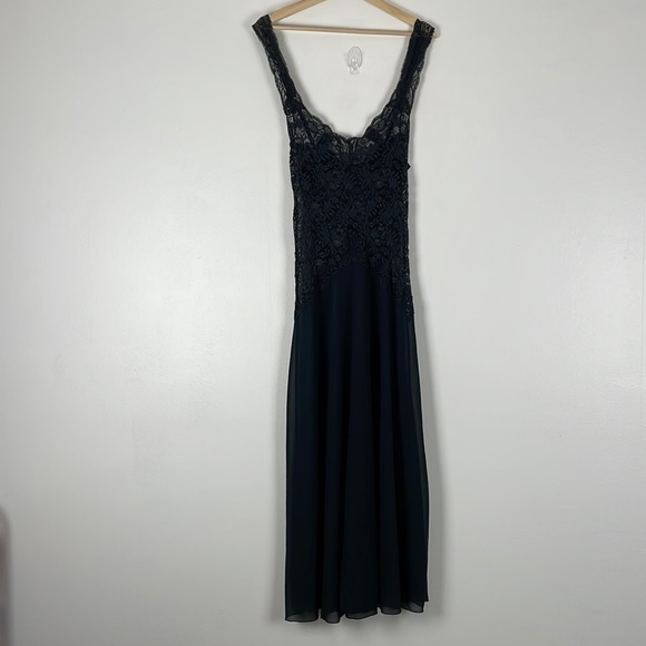 Victoria's Secret blue lace bodice sheer bottom bows on straps long nightgown SM